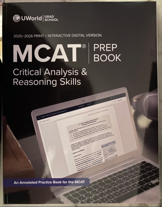 UWorld MCAT Prep Book Critical Analysis & Reasoning Skills 2025-2026 Used Good