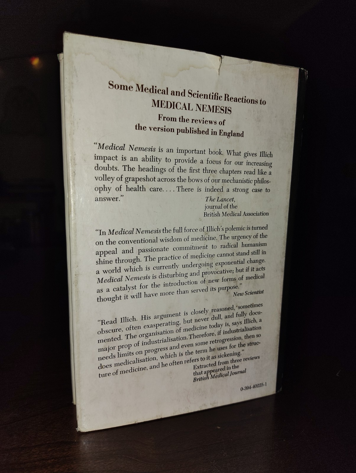 Medical Nemesis The Expropriation of Health by Ivan Illich First Edition 1976