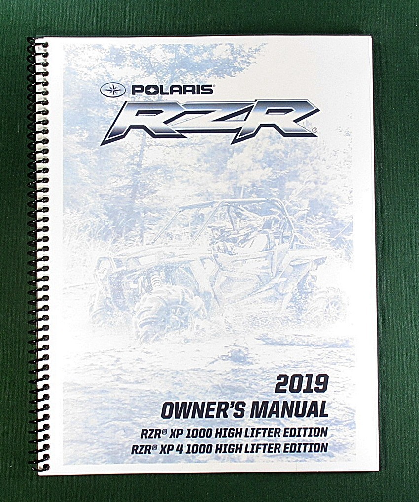 2019 Polaris RZR XP 1000 High Lifter Owner’s Manual: 184 pages & Clear Covers!