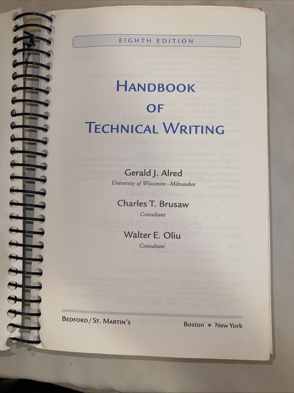 HANDBOOK OF TECHNICAL WRITING By Alred, Brusaw & Oliu – 8th Edition 2006 GREAT
