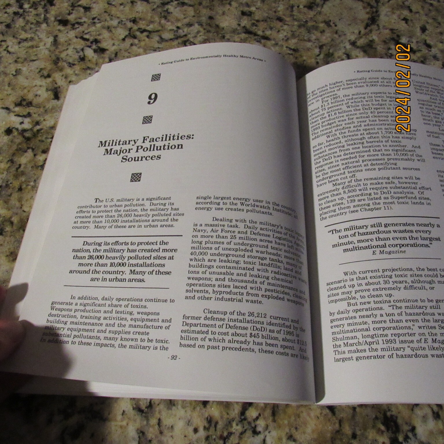 Rating Guide to Environmentally Healthy Metro Areas-Robert Weinhold-PB Book-1997