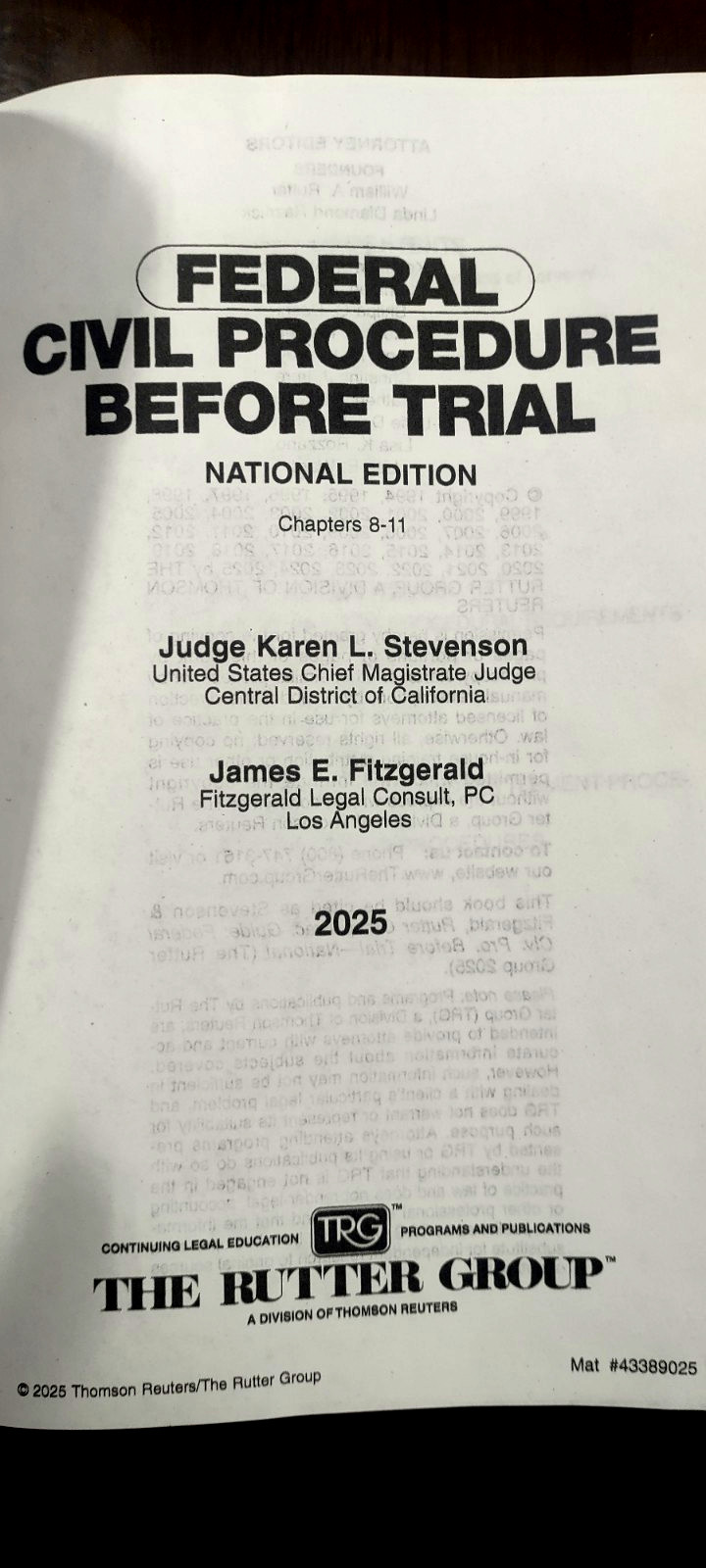 Rutter Practice Guide Federal Civil Procedure Before Trial NATIONAL Ed 2025 New