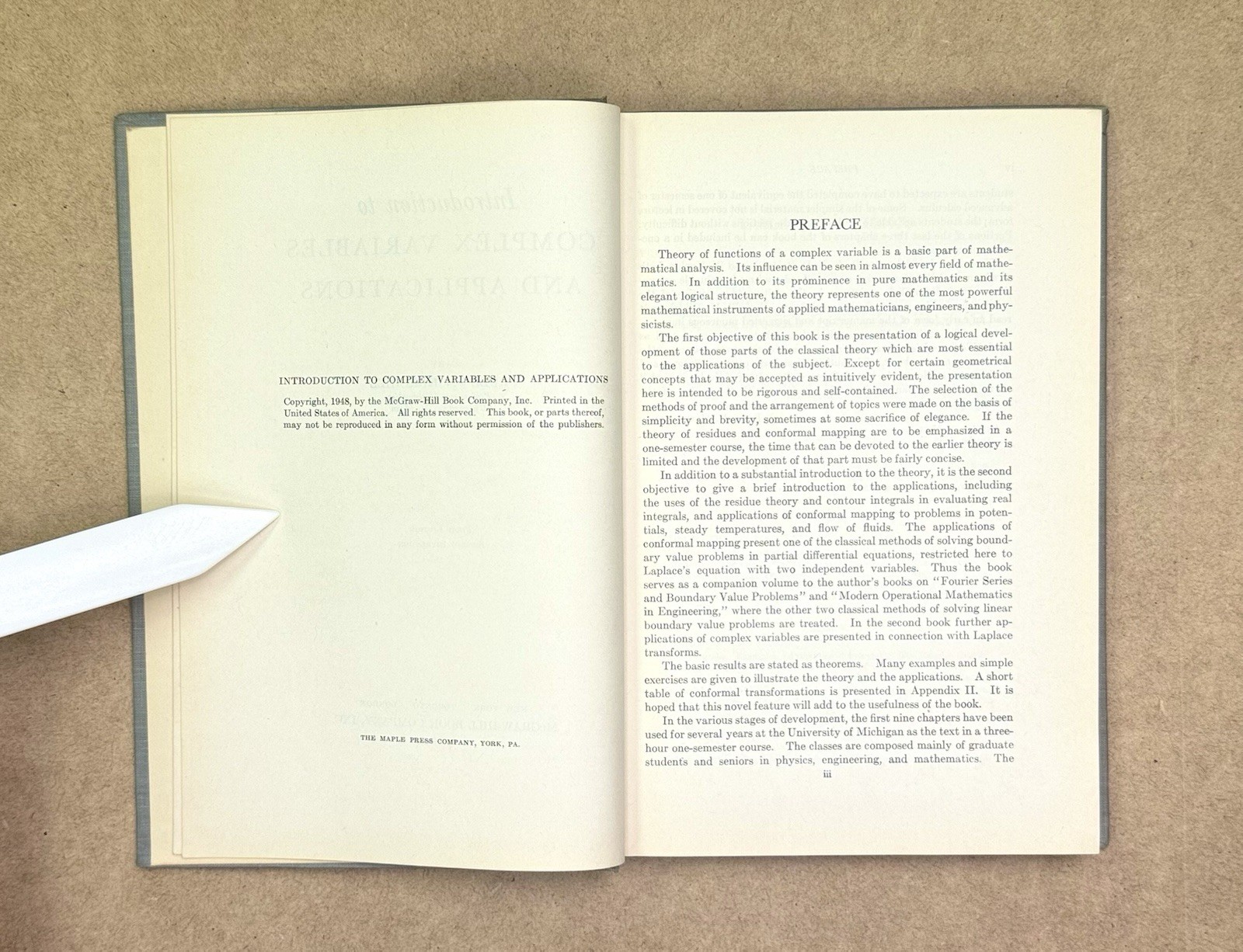Vintage 1948 Complex Variables & Applications 1st Edition by Churchill HC