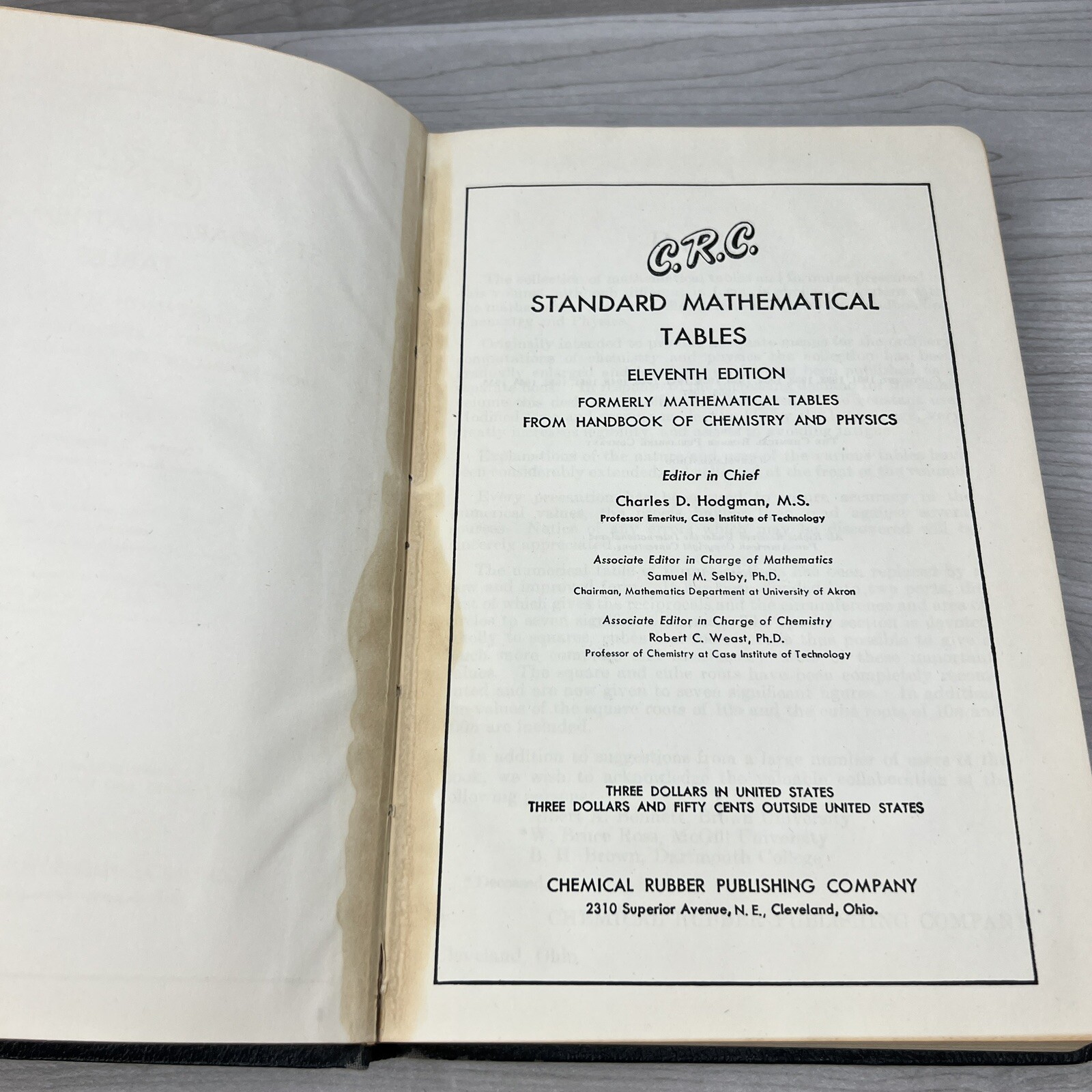 CRC Standard Mathematical Tables 11th Edition 1957 Vintage Hardcover Chem Math